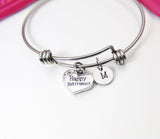 Silver Happy Retirement Charm Bracelet,  Happy Retirement Gift, Stainless Steel Bangle, Personalized Initial Jewelry, N2296
