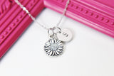 Silver Sunflower Charm Necklace, Flower Sunflower Jewelry, Stainless Steel Necklace Chain, Personalized Initial Monogram Gifts, N1535