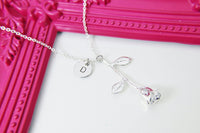 Silver Rose Charm Necklace, Birthday Jewelry Gift, N522