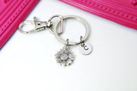 Silver Sunflower Charm Keychain, Sunflower Flower Charm, Girlfriends Gift, Personalized Custom Monogram, N2328