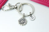 Silver Sunflower Charm Keychain, Sunflower Flower Charm, Girlfriends Gift, Personalized Custom Monogram, N2328