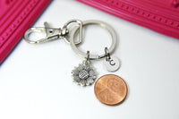 Silver Sunflower Charm Keychain, Sunflower Flower Charm, Girlfriends Gift, Personalized Custom Monogram, N2328