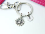 Silver Sunflower Charm Keychain, Sunflower Flower Charm, Girlfriends Gift, Personalized Custom Monogram, N2328