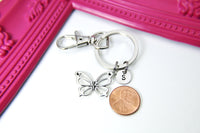 Silver Butterfly Charm Keychain, Insect Bug Charm, Mother Daughter Gift, Gardening Gift, Personalized Custom Monogram, N2329