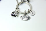Silver Football Helmet Charm Keychain, Football Charm, Helmet Charm, Sport Charm, Football Mom Team Coach Gift, Personalized Custom, N681B