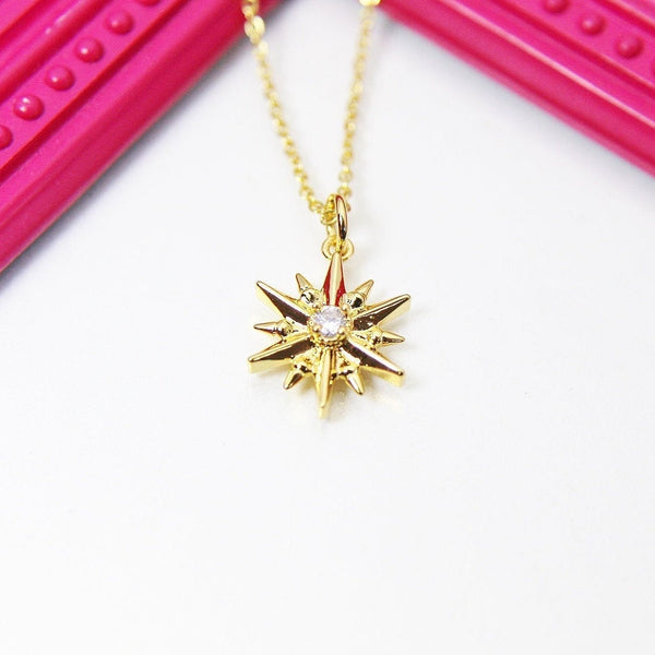 Gold North Star Necklace, Star Charm, AAA Cubic Zirconia Pendant, N2337