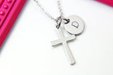 Silver Cross Charm Necklace, Stainless Steel Cross Necklace, Personalized Custom Monogram, N2343