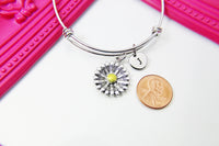 Silver Daisy Charm Bracelet, Silver Daisy Charm, Sunflower Flower Jewelry, Gardener Gardening Gift, Personalized N2344