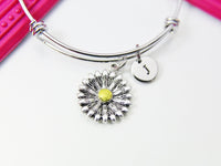 Silver Daisy Charm Bracelet, Silver Daisy Charm, Sunflower Flower Jewelry, Gardener Gardening Gift, Personalized N2344