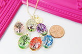 Best Christmas Gift, Tree Charm Necklace, Pressed Flower Necklace, Gardening Gift, Pressed Flower Jewelry, Personalized Jewelry, N2356