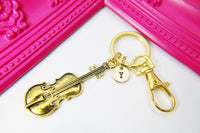 Gold Violin Keychain, Viola Charm, Cello Charm, Music Keychain, Personalized Custom Monogram Initial, N2358