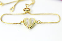 Gold Heart Bracelet, Micro Pave AAA Cubic Zirconia Heart Jewelry, G260