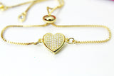 Gold Heart Bracelet, Micro Pave AAA Cubic Zirconia Heart Jewelry, G260