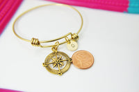 Best Christmas Gift, Gold Compass Charm Bracelet, Personalized Jewelry, N1123E