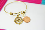 Best Christmas Gift, Gold Compass Charm Bracelet, Personalized Jewelry, N1123E