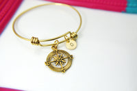 Best Christmas Gift, Gold Compass Charm Bracelet, Personalized Jewelry, N1123E