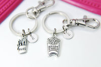 Silver French Fries Charm Keychain, Fast Food Charm, Part Time Gift, Personalized Keychain, Initial Charm, N2262D