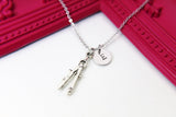 Silver Architect Compass Charm Necklace, Stainless Steel Chain Necklace, Personalized Jewelry, N2265