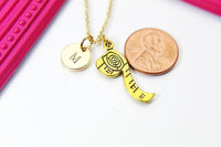 Gold Tape Measure Charm Necklace, Tape Measure  Sewing Seamstress Charm, Personalized Custom Monogram, N2565