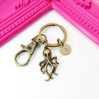 Bronze Octopus Charm Keychain, Ocean Sea Fish Charm, Personalized Customized Monogram, N2573