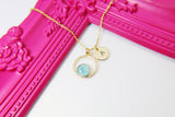 Gold Geometric Circle Opal Charm Necklace, Mint Green Opal Circle Charm, Geometric Jewelry, Personalized Gift, N2576