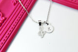Stainless Steel Treble Clef Charm Necklace, Silver Music Note Charm, Personalized Customized Monogram Gift, N358
