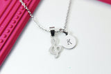 Stainless Steel Treble Clef Charm Necklace, Silver Music Note Charm, Personalized Customized Monogram Gift, N358