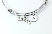 Silver Dance Charm Bracelet, Dancer Gifts, Ballet Dance Charm, Ballet Gifts, Personalized Custom Monogram, N2602