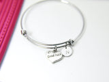 Silver Heart Good Luck Bracelet, Stainless Steel Bangle, Personalized Custom Monogram, N2605