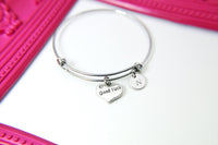 Silver Heart Good Luck Bracelet, Stainless Steel Bangle, Personalized Custom Monogram, N2605