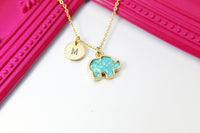 Gold Elephant Necklace, Elephant Charm, Green Necklace, Mint Green Imitation Opal Charm, Gold Necklace, Personalized Gift, N2609