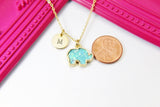 Gold Elephant Necklace, Elephant Charm, Green Necklace, Mint Green Imitation Opal Charm, Gold Necklace, Personalized Gift, N2609