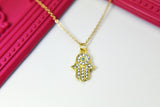 Gold Hamsa Evil Eye Charm Necklace, N589