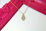 Gold Hamsa Evil Eye Charm Necklace, N589