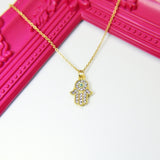 Gold Hamsa Evil Eye Charm Necklace, N589