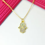 Gold Hamsa Evil Eye Charm Necklace, N589
