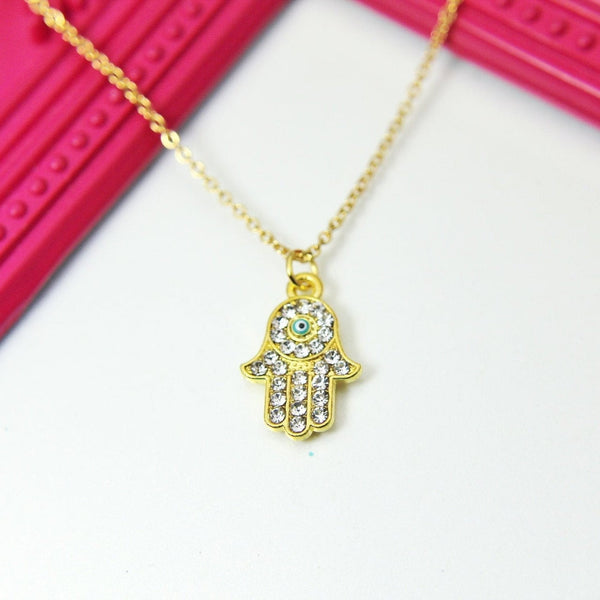 Gold Hamsa Evil Eye Charm Necklace, N589