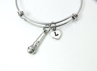 Silver Microphone Charm Bracelet, Music Gift, Speaker Gift, Personalized Custom Monogram, N2625