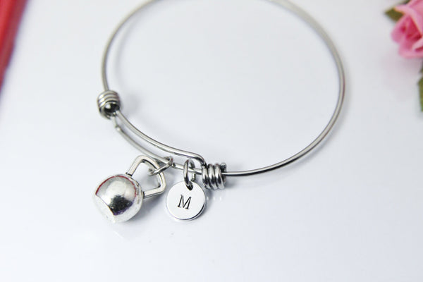Silver Kettlebell Charm, Sport Charm, Exercise Gift, Workout Charm, Fitness Gift, Gym Gift, Personalized Custom Monogram, N2594