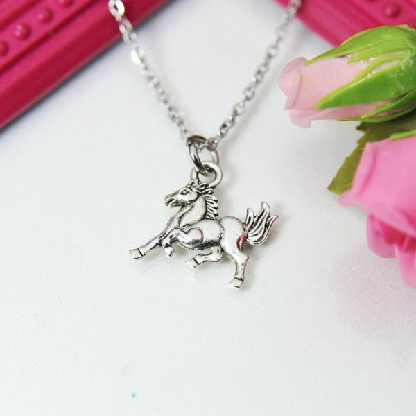 Silver Running Horse Charm Necklace, Animal Charm, Farmer Charm, Horse Lover Gift, Pet Gifts, N2639