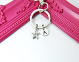 Silver Starfish Charm Keychain, Starfish Charm, Personalized Customized Monogram, N2642