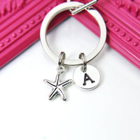 Silver Starfish Charm Keychain, Starfish Charm, Personalized Customized Monogram, N2642