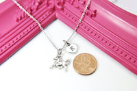 Silver Running Horse Charm Necklace, Horse Jewelry, Personalized Custom Monogram, N2645