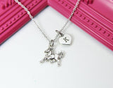 Silver Running Horse Charm Necklace, Horse Jewelry, Personalized Custom Monogram, N2645