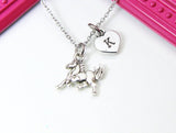 Silver Running Horse Charm Necklace, Horse Jewelry, Personalized Custom Monogram, N2645