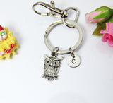 Silver Owl Charm Keychain, Owl Charm, Personalized Customized Jewelry Monogram, N2651