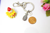 Thai Sterling Silver over Pineapple Charm Keychain, Fruit Charm, Food Ananas Charm, Tropical Gift, Personalized, N2652