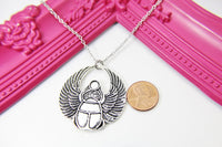 Silver Scarab Charm Necklace, Egyptian Scarab Charm, Bug Charm, Personalized Custom Monogram, N2660