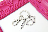 Phlebotomists Graduation Gift, Silver Stethoscope Medical Syringe Charm Keychain, Medical Student Gift, Doctor Gift, Nurse Gift, N2662