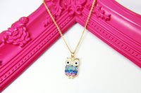 Gold Owl Charm Necklace, Sparkly Owl Charm, Bird Charm, Personalized Gift, N2668